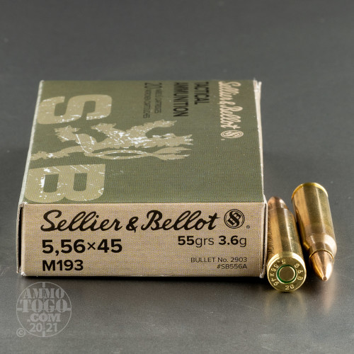 Sellier & Bellot SB556A Ammo 5.56x45mm NATO 55 Gr FMJ Box of 20