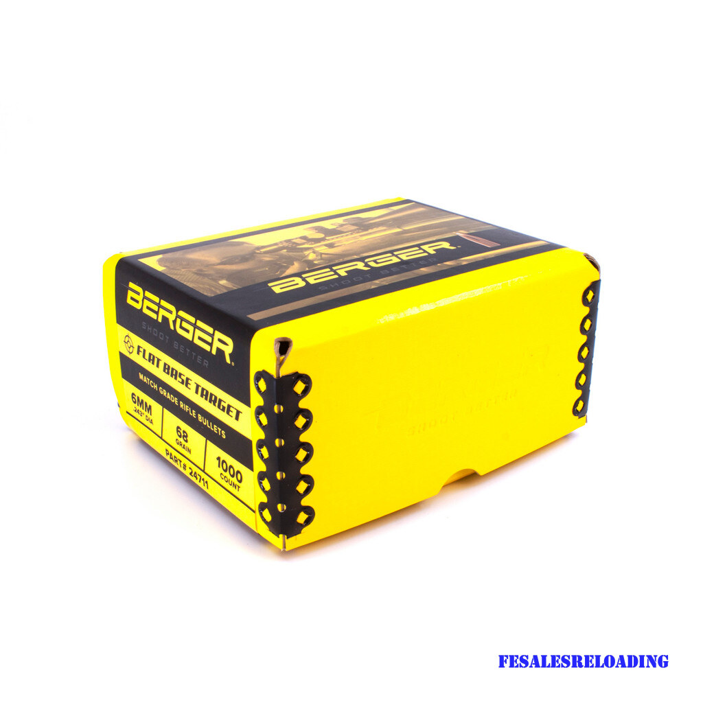 Berger 24711 Bullets 243 Cal 6mm Dia 68 Gr HP Flat Base Target 1000 Ct