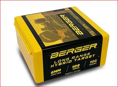 Berger 24485 Hybrid Target Bullets 243 Cal, 6mm Dia 109 Gr HPBT 100 Ct