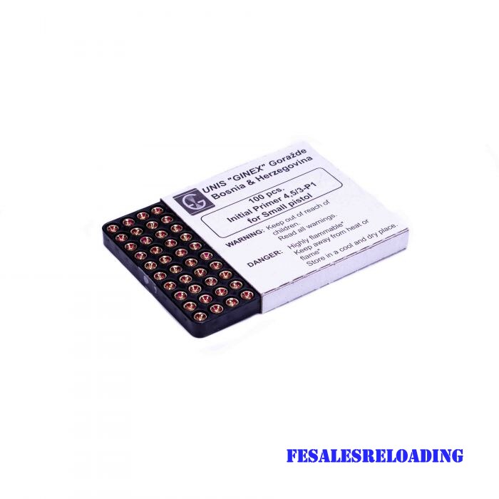 Unis 4.5/3-P1 Ginex Small Pistol Primers Tray of 100 Similar to CCI 500